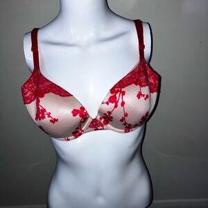Victoria’s Secret Lined Demi Bra Pink/Red/ Ivory 38D